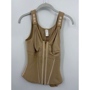 Shapshe Compression Shapewear Vest Women Size S Tan‎ Front Zip Waist Cincher